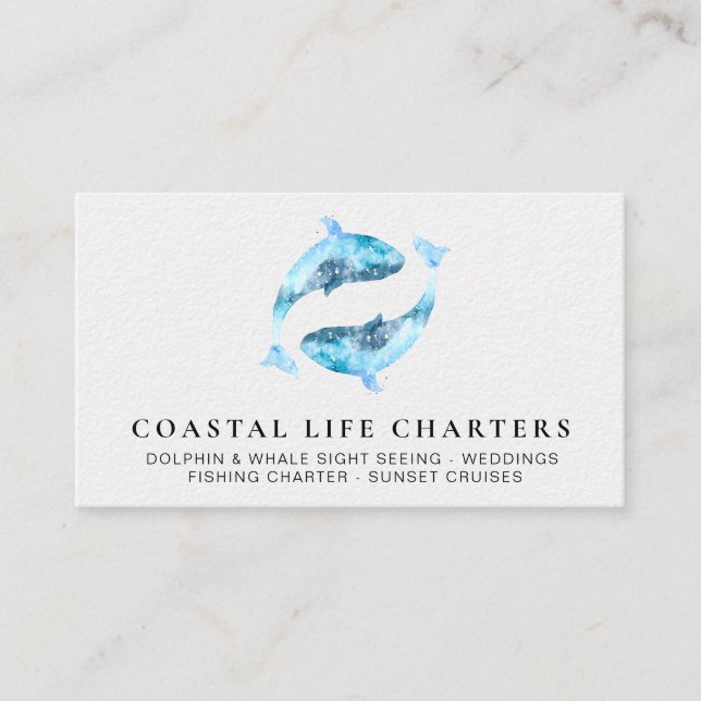 Carte De Visite *~* Aquarelle jouant sur la mer des dauphins côtie (Devant)
