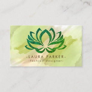 Carte De Visite Aquarelle Lotus Flower Green Splatter Abstrait