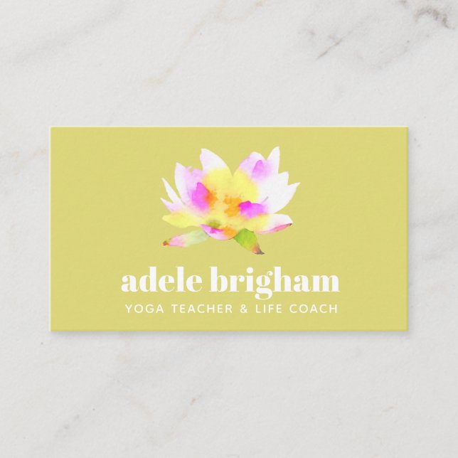 Carte De Visite Aquarelle Lotus Yoga Enseignant et coach de vie (Devant)