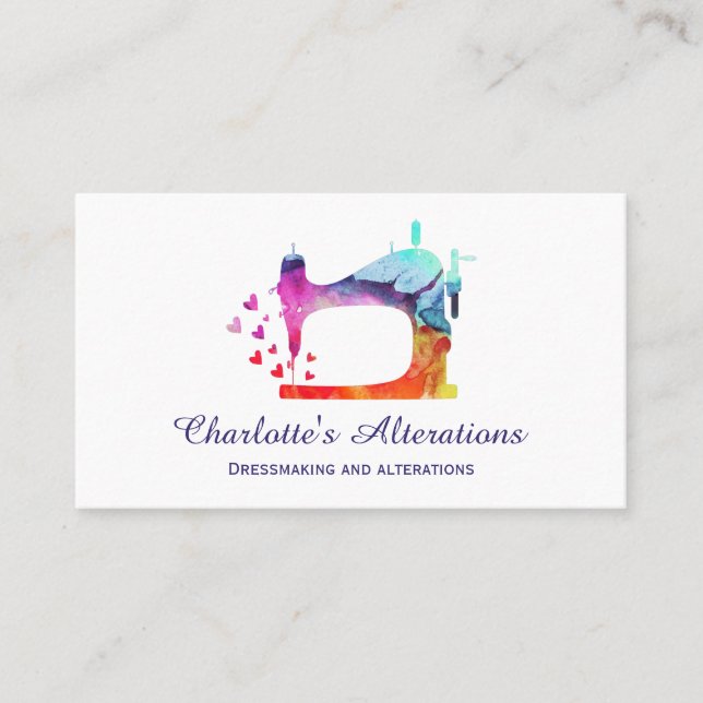 Carte De Visite Aquarelle Machine à coudre (Devant)