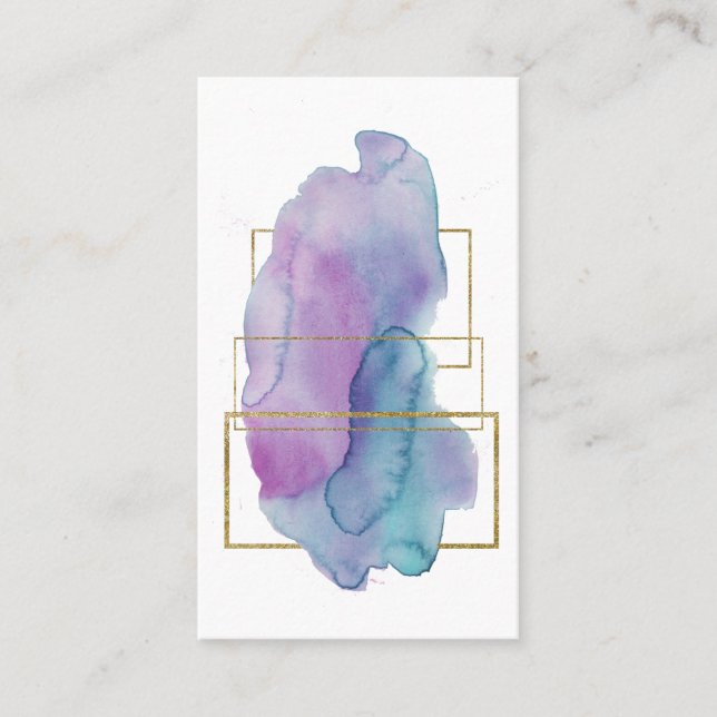 Carte De Visite Aquarelle magenta pourpre d'or géométrique chic de (Devant)
