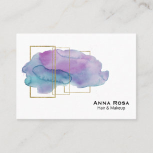 Carte De Visite Aquarelle magenta pourpre Girly d'or géométrique