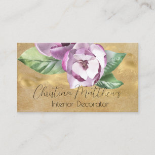 Carte De Visite Aquarelle Magnolia et Or sur Parchemin rustique