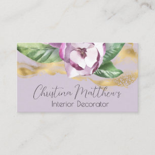 Carte De Visite Aquarelle Magnolia et Or sur violet