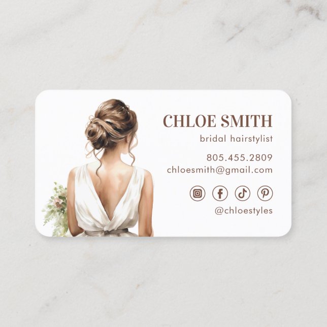 Carte De Visite Aquarelle mariée mariée coiffeuse Mariage Pro (Dos)