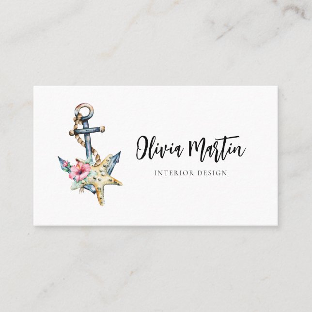 Carte De Visite Aquarelle marine QR Code moderne (Devant)