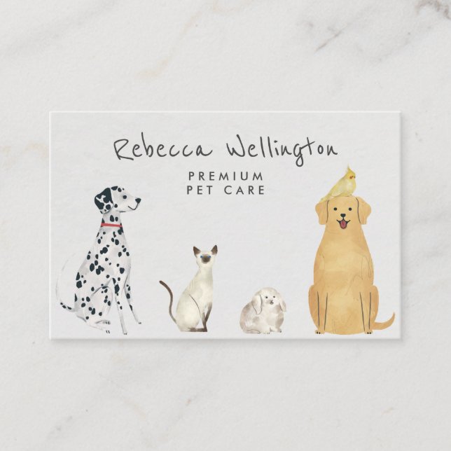 Carte De Visite Aquarelle mignonne Chat Chien Lapin Animaux Sitter (Devant)