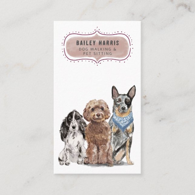 Carte De Visite Aquarelle mignonne Chien Walker Aventures Animaux  (Devant)