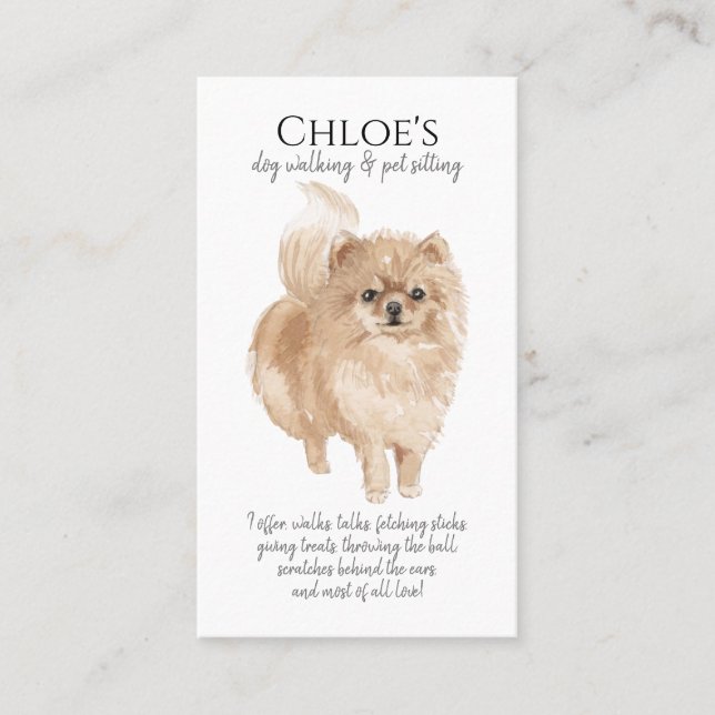 Carte De Visite Aquarelle mignonne Pet Sitter Chien Walker (Devant)