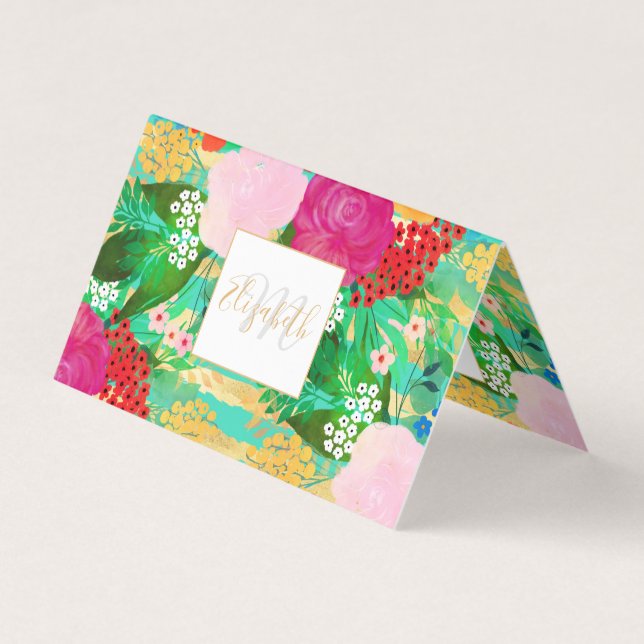 Carte De Visite Aquarelle mignonne Rouge & Jaune Floral Biscay Ver (Devant)