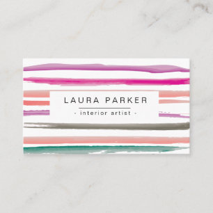 Carte De Visite Aquarelle minimaliste à rayures Motif rose