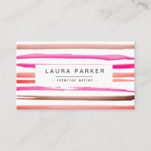 Carte De Visite Aquarelle minimaliste à rayures Motif rose