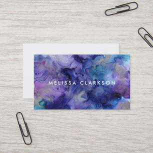 Carte De Visite Aquarelle moderne bleu pourpre éclaboussure
