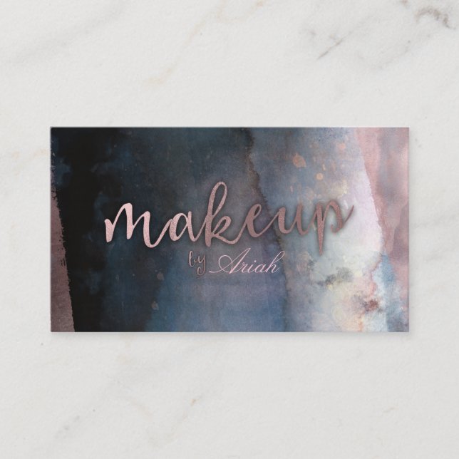 Carte De Visite Aquarelle moderne bleu & Rose or rose maquillage (Devant)