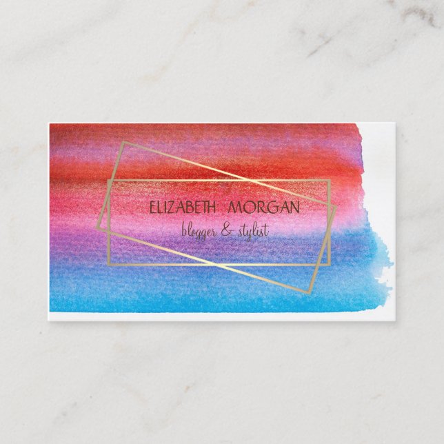 Carte De Visite Aquarelle moderne, Cadre Or (Devant)