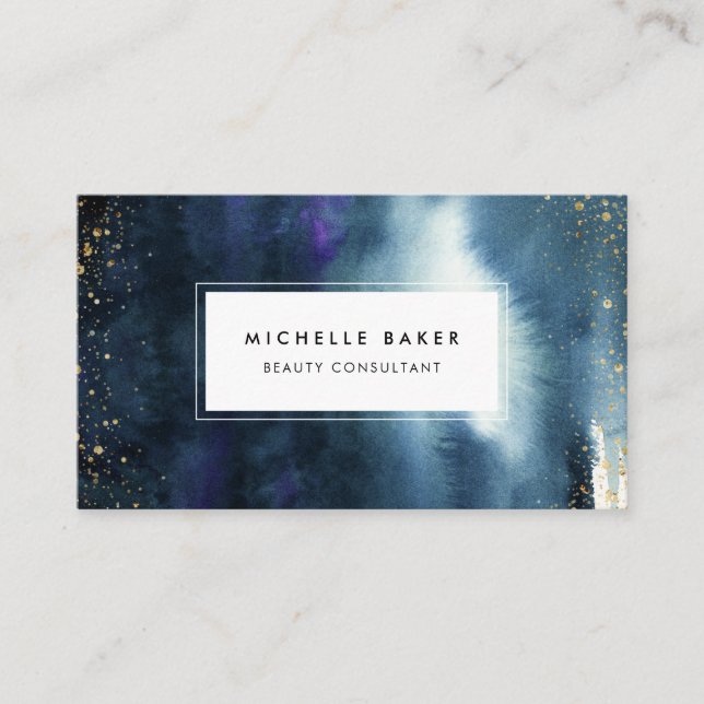 Carte De Visite Aquarelle moderne de bleu marine de maquilleur (Devant)
