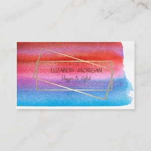 Carte De Visite Aquarelle Moderne Éclaboussure, Cadre Doré