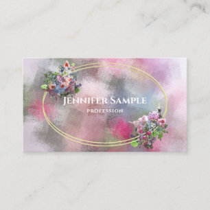 Carte De Visite Aquarelle moderne Fleurs Abstraites Cadre Or Chic