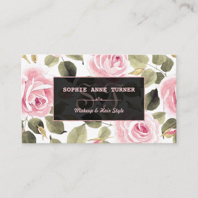 Carte De Visite Aquarelle moderne Floral Rose Gold Maquillage Arti (Devant)