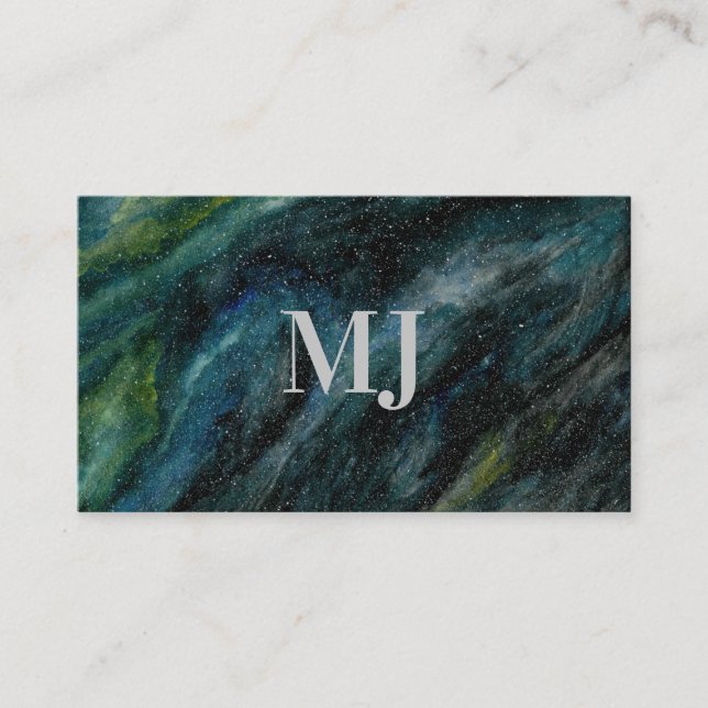 Carte De Visite Aquarelle moderne Galaxie main peint Monogramme (Devant)