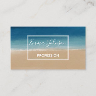 Carte De Visite Aquarelle moderne Gold Blue Beach