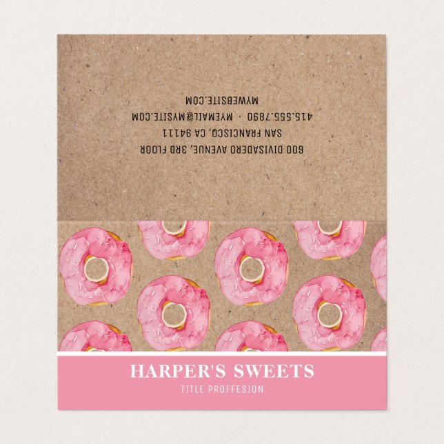 Carte De Visite Aquarelle moderne Pink Donuts Professional  (Extérieur déplié)