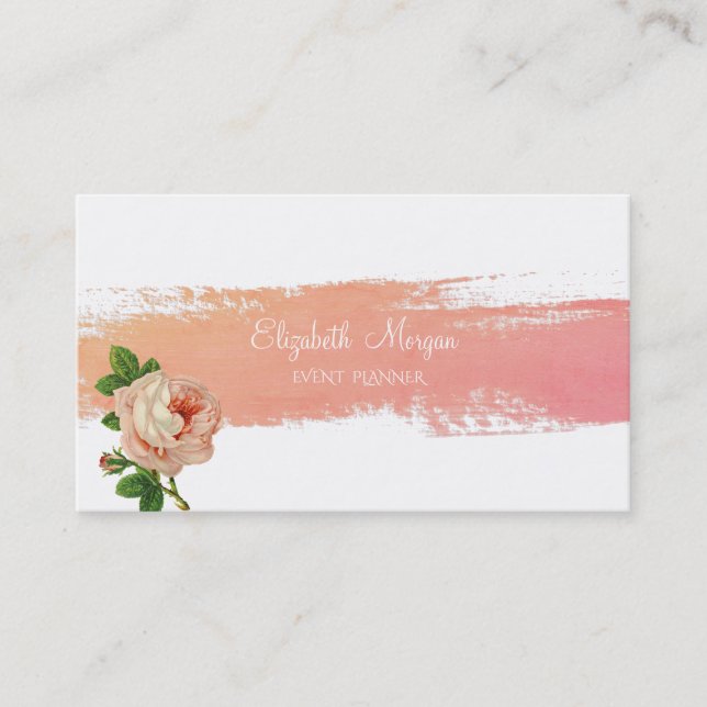 Carte De Visite Aquarelle moderne touche de brosse, Rose (Devant)