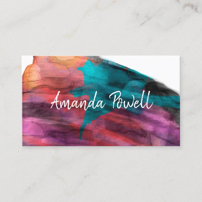Carte De Visite aquarelle moderne violet gras abstrait personnalis (Devant)