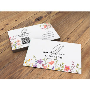 Carte De Visite Aquarelle moderne Wild Floral QR Code