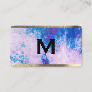 Carte De Visite Aquarelle Monogramme bleu pourpre avec finition