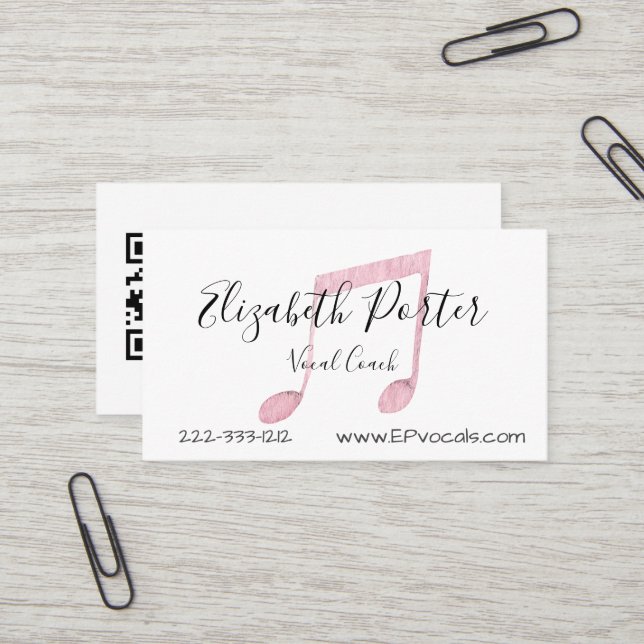 Carte De Visite Aquarelle Notes musicales Code QR personnalisé (Devant/Arrière en situation)