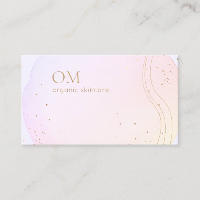 Carte De Visite Aquarelle Ombre rose Abstraite avec accents or (Devant)