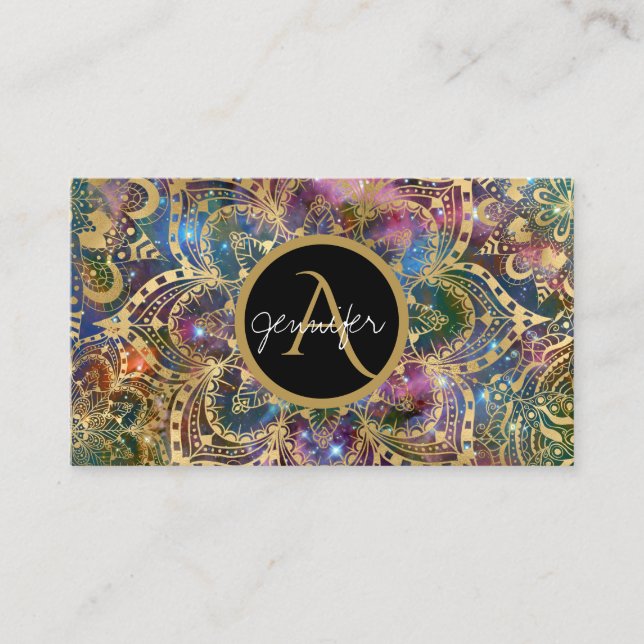 Carte De Visite Aquarelle or et nébuleuse mandala (Devant)