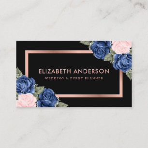 Carte De Visite Aquarelle or Rose noir moderne bleu rose floral