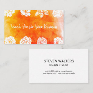 Carte De Visite Aquarelle Orange Fleurs   Merci