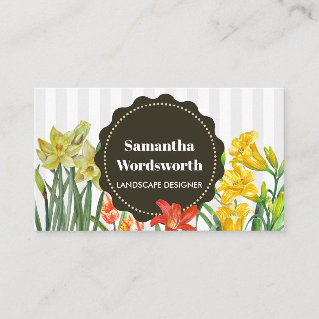 Carte De Visite Aquarelle Orange Jaune Fleurs de printemps (Devant)
