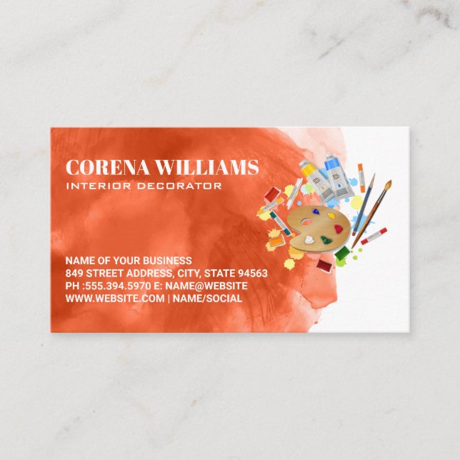 Carte De Visite Aquarelle orange | Palette Peintres (Devant)