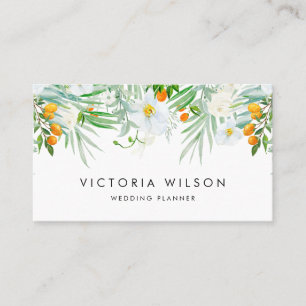 Carte De Visite Aquarelle Orchidées blanches & Kumquats Garland