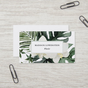 Carte De Visite Aquarelle Orchidées tropicales Monstera Vert 