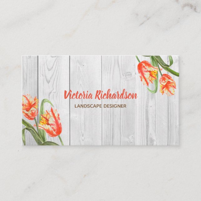 Carte De Visite Aquarelle Parrot Jaune Tulipes Art Floral (Devant)