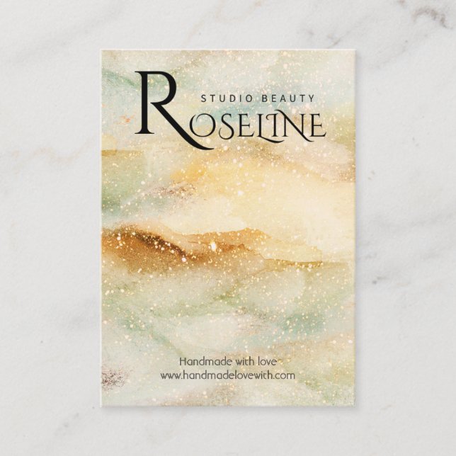 Carte De Visite Aquarelle parties scintillant en or bleu bijoux (Devant)