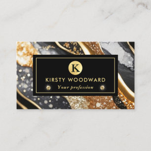 Carte De Visite Aquarelle Parties scintillant noire et or Encre d'