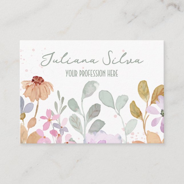 Carte De Visite Aquarelle Pastel Fleur rustique (Devant)