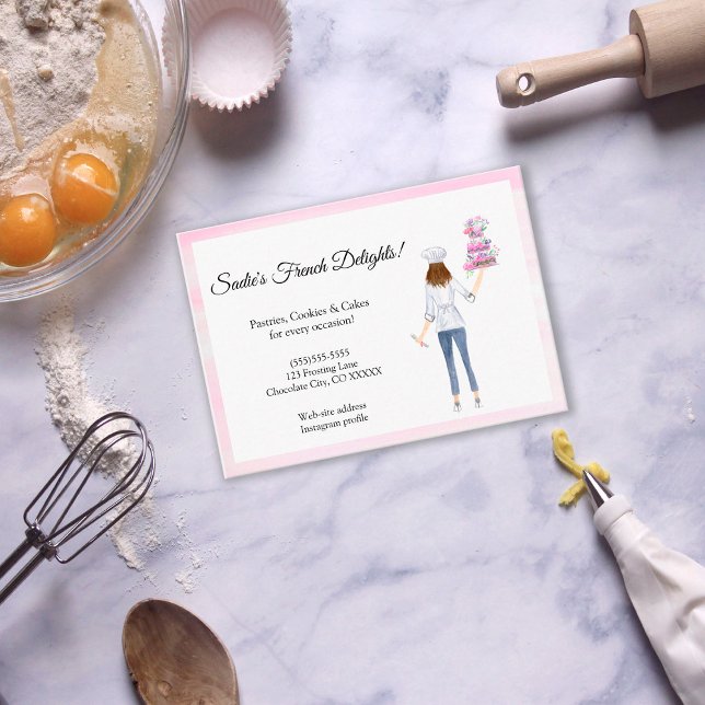 Carte De Visite Aquarelle Pâtisserie Chef Avec Gâteau Mariage (Créateur téléchargé)