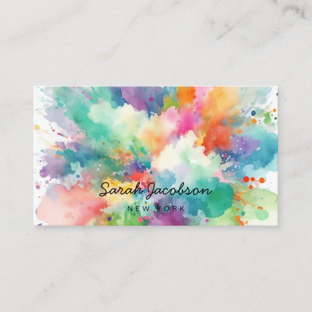 Carte De Visite Aquarelle Peinture Explosion Couleur arc-en-ciel (Devant)