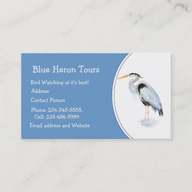 Carte De Visite Aquarelle personnalisée Great Blue Heron Bird Busi (Devant)