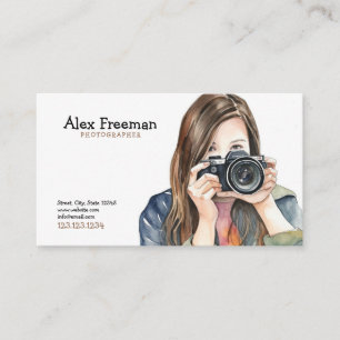Carte De Visite Aquarelle Photographe Brown et blanche