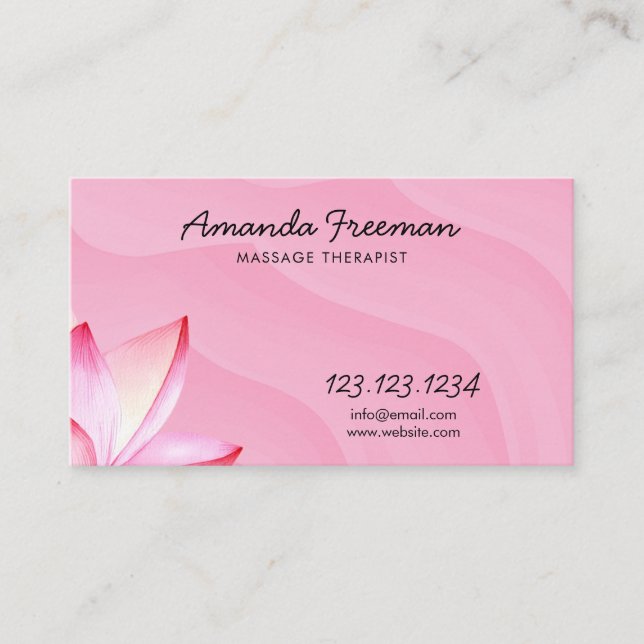 Carte De Visite Aquarelle Pink Lotus Thérapiste de massage (Devant)