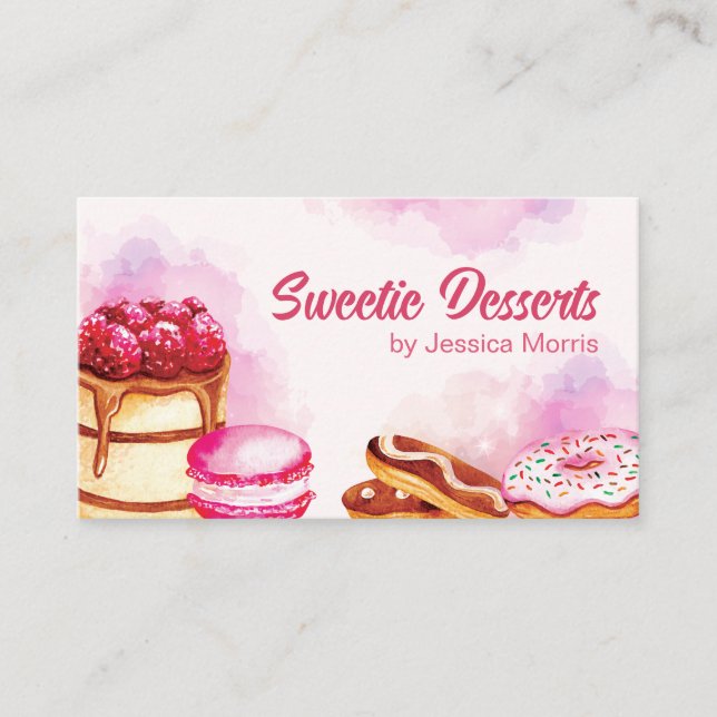 Carte De Visite Aquarelle Pink Professional Pâtisserie (Devant)