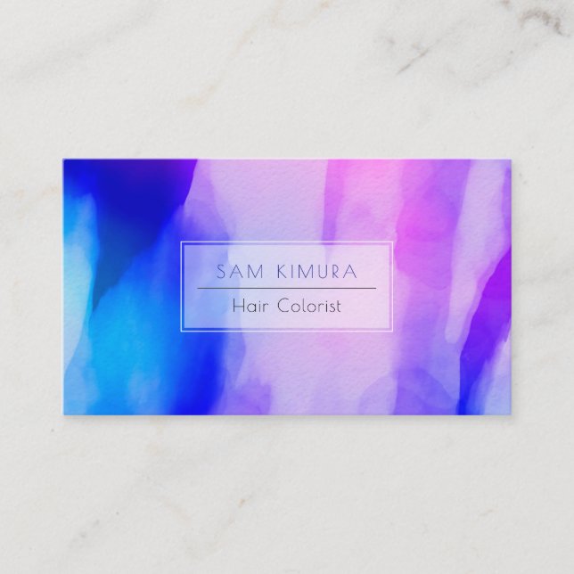 Carte De Visite Aquarelle PixDezines Vagues modernes, Bleu+Violet (Devant)
